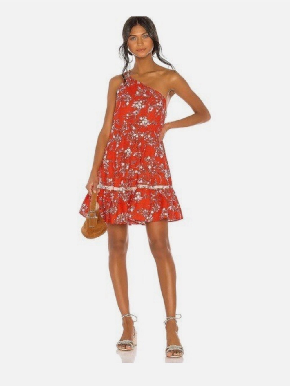 Free People All Mine One Shoulder Floral Mini Dress Red Size Small